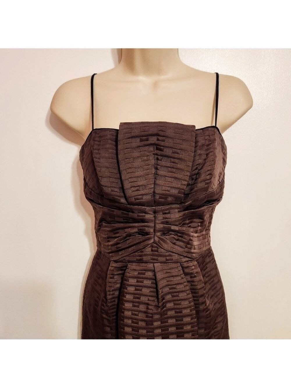 Max and Cleo Brown Pleated Shirred Bodycon Dress Size 4 - Picture 3 of 12